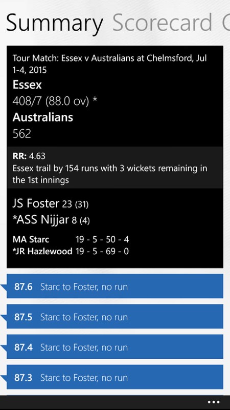 Screenshot, ESPNcricinfo