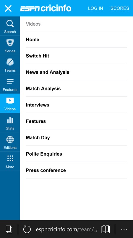 Cricinfo screenshot