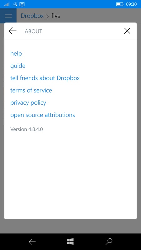 Screenshot, Dropbox UWP