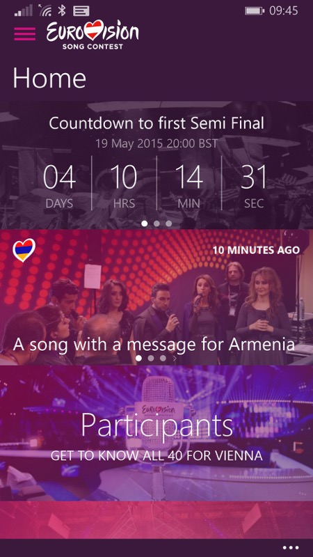 Screenshot, Eurovision for Windows Phone