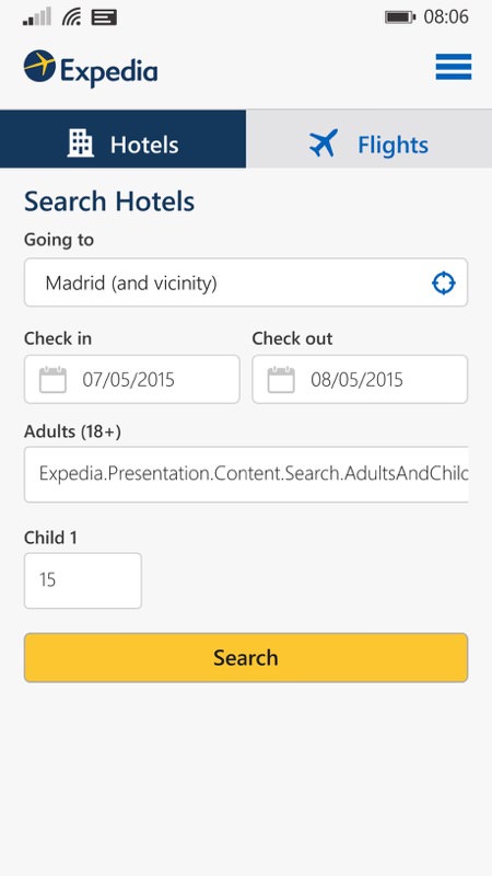 Expedia screenshot