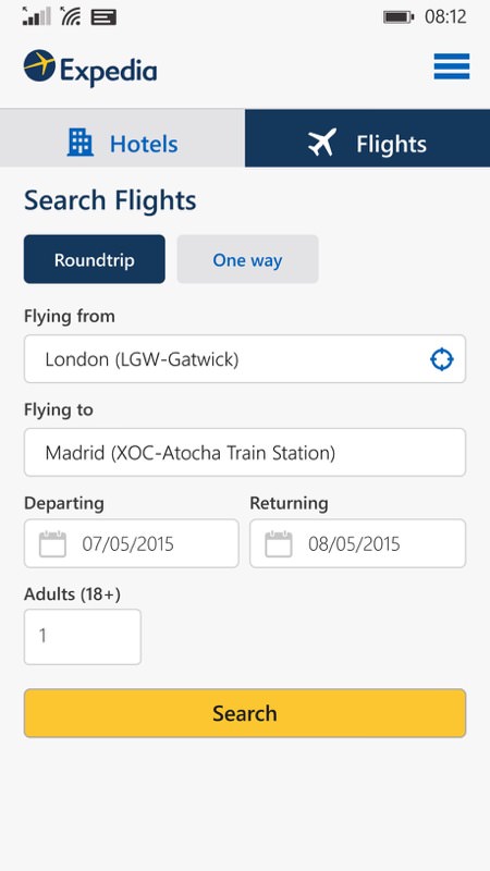 Expedia screenshot