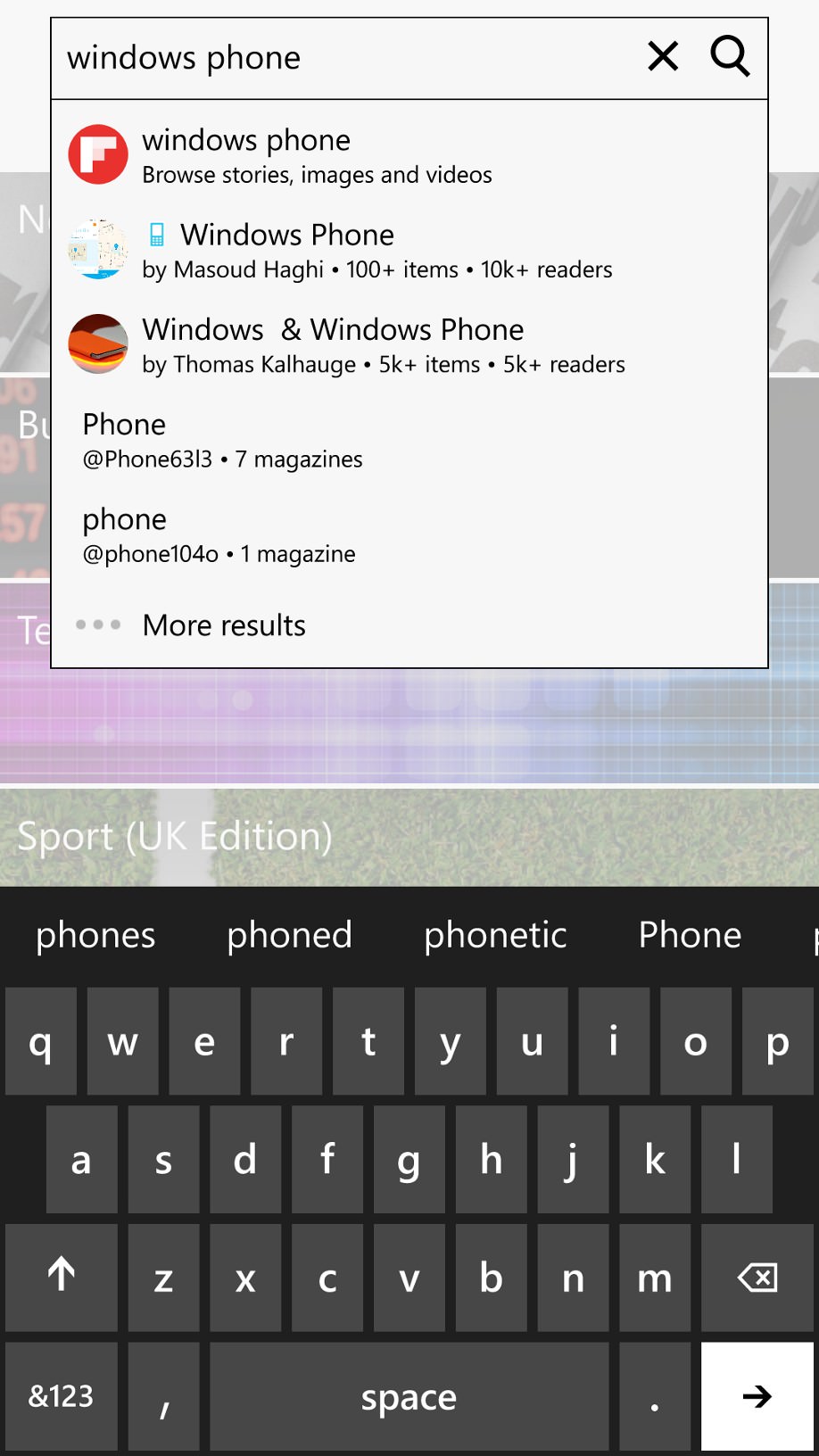 Flipboard screenshot on Windows Phone