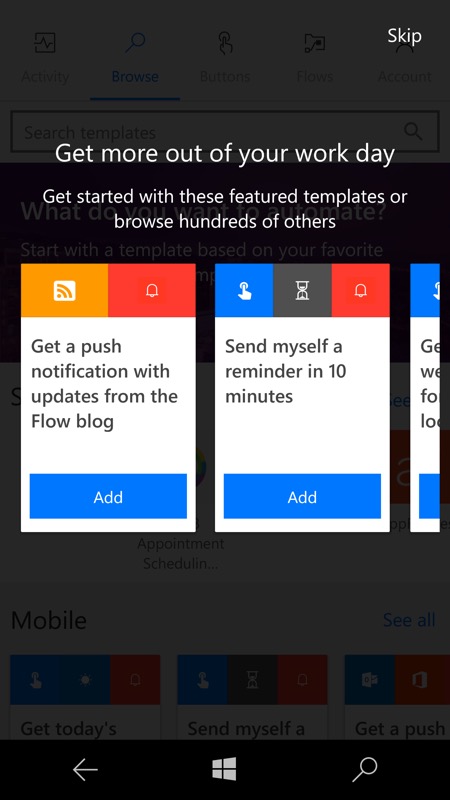 Screenshot, Microsoft Flow UWP