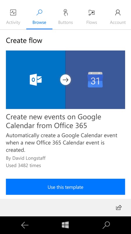 Screenshot, Microsoft Flow UWP