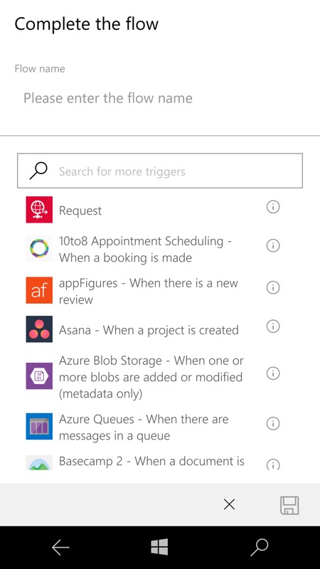 Screenshot, Microsoft Flow UWP