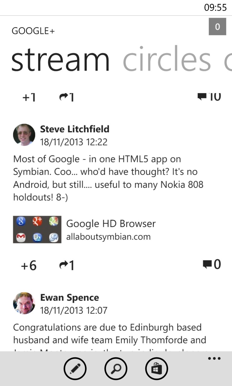 Screenshot, gPlus on Windows Phone