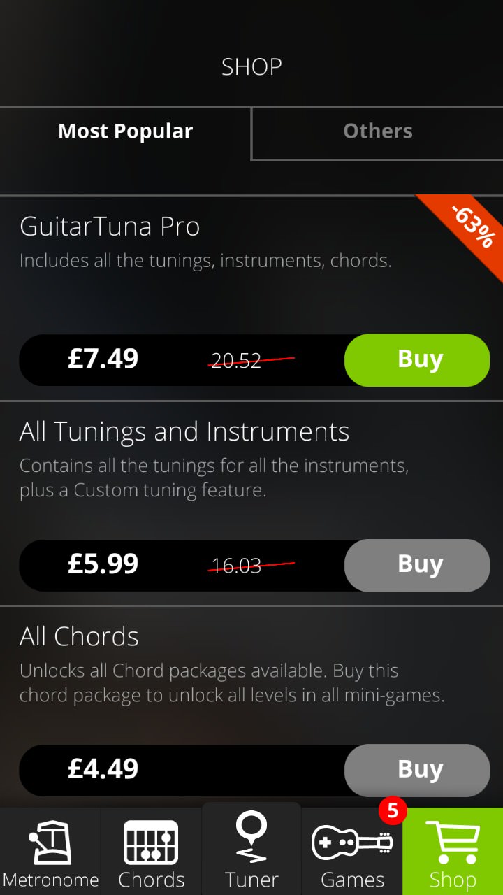 Screenshot, Guitar Tuna for Windows Phone