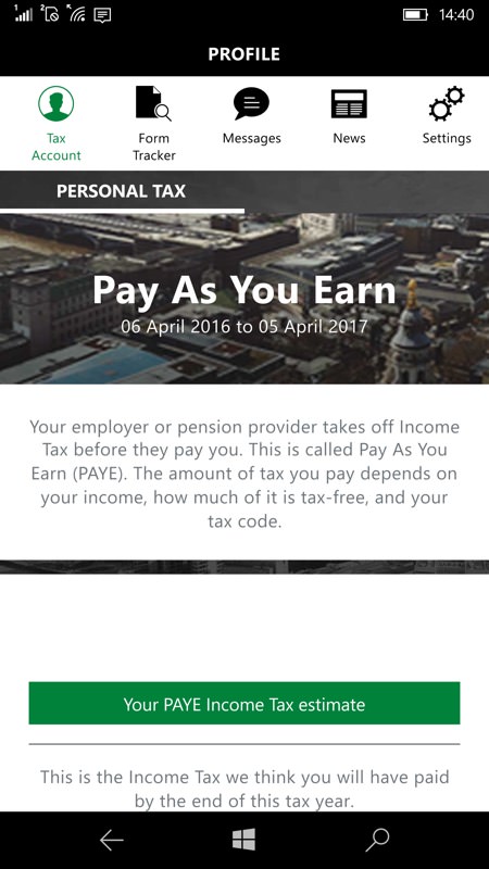 Screenshot, HMRC UWP app