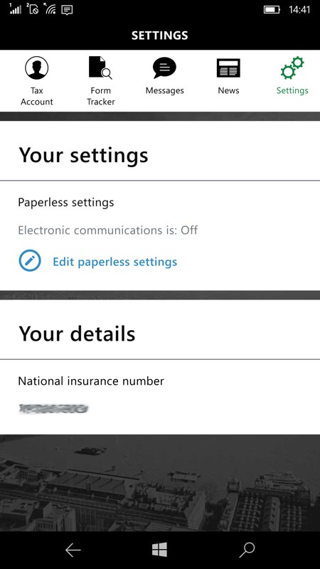 Screenshot, HMRC UWP app