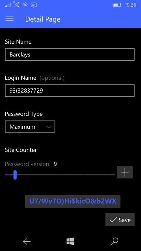 Screenshot, Master Password UWP