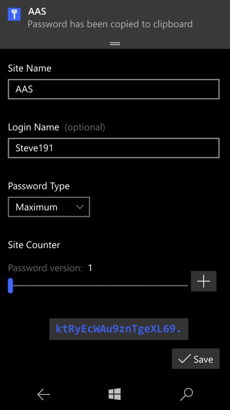 Screenshot, Master Password UWP