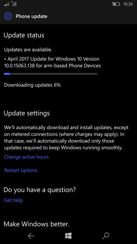 Screenshot, Patch Tuesday W10 Mobile update