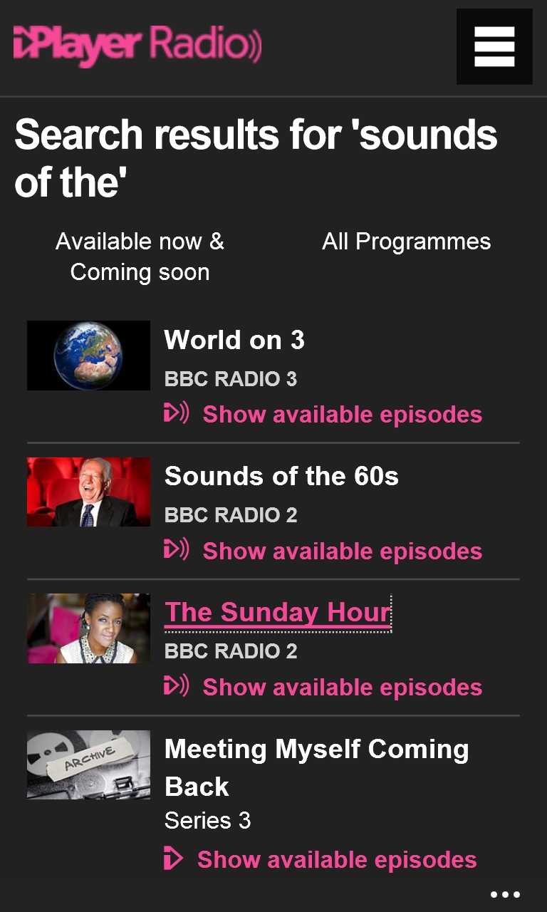 BBC iPlayer Radio for Windows Phone