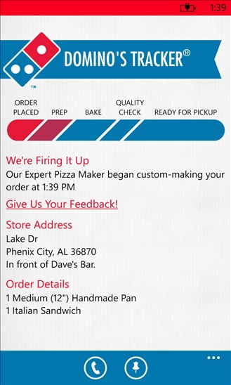 dominos tracker not working for my order