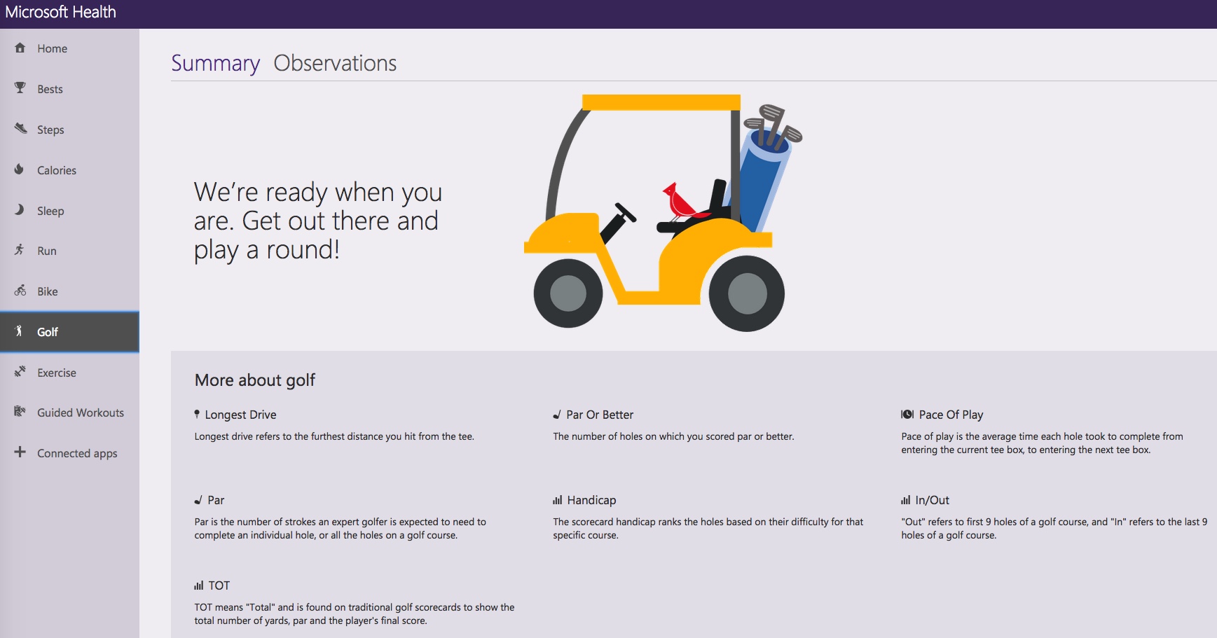 Golf dashboard