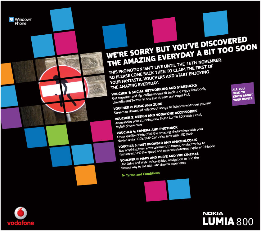 Vodafone Lumia 800 landing page