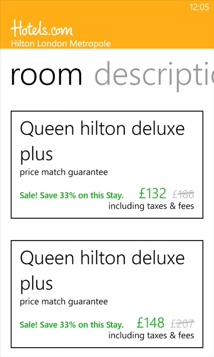 Hotels.com Windows Phone app