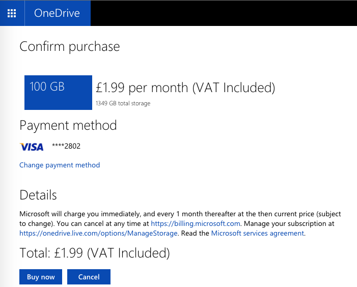 microsoft onedrive cost uk