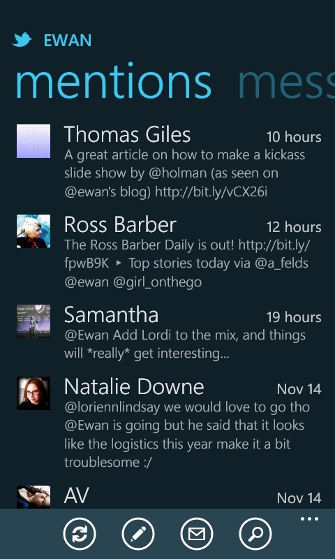 Twitter on Windows Phone Mango