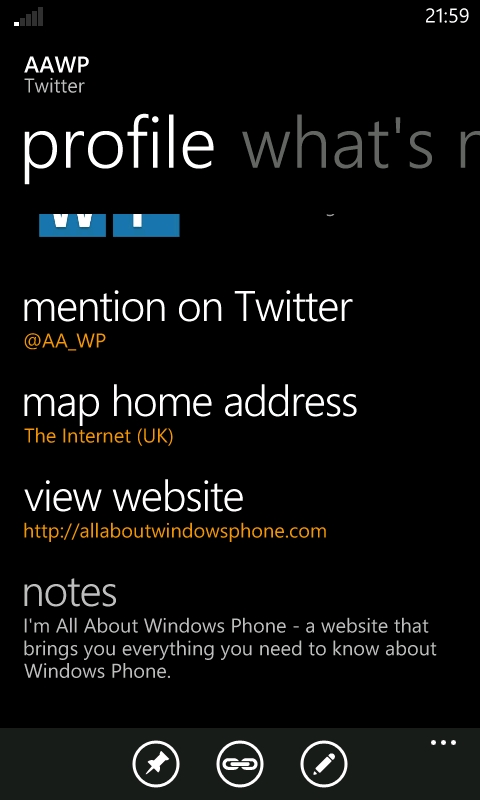 Twitter notes in People Hub
