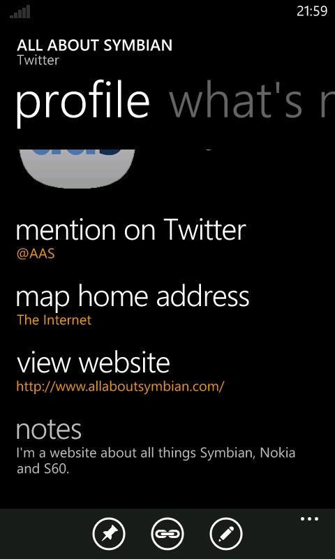 Twitter notes in People Hub