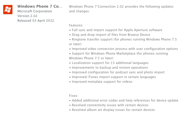 windows phone 7 connector for mac 10.5.8