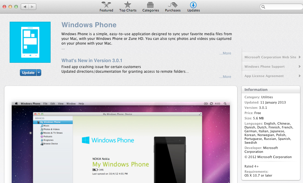 OSX Windows Phone update