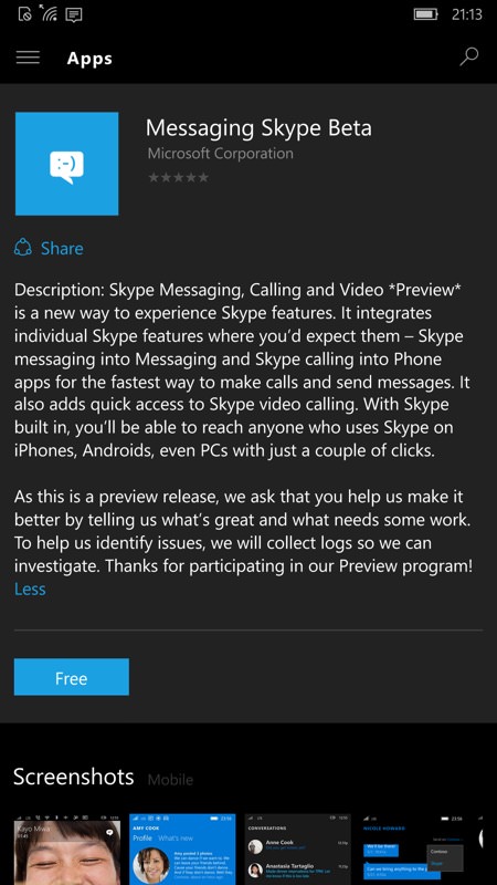 Screenshot Messaging Skype Beta