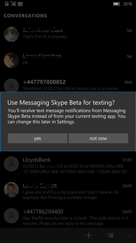 Screenshot Messaging Skype Beta
