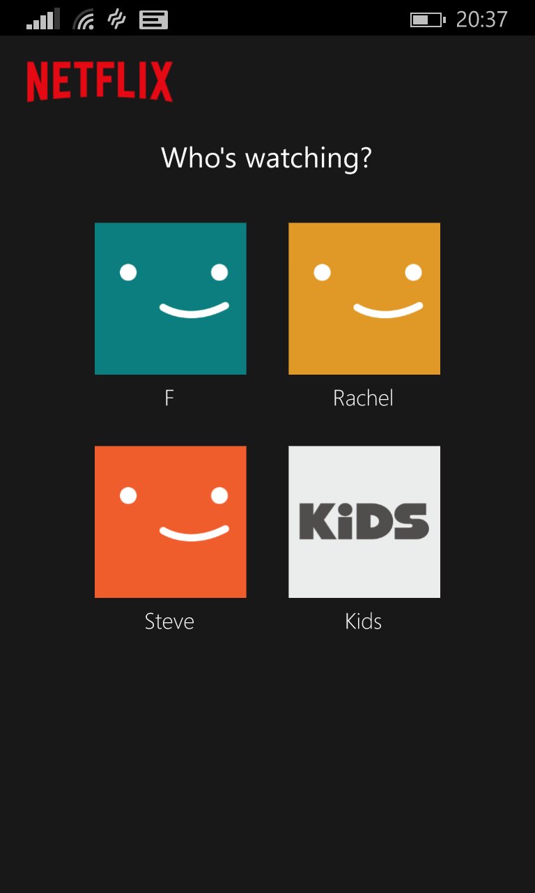 Screenshot, Netflix on Windows Phone