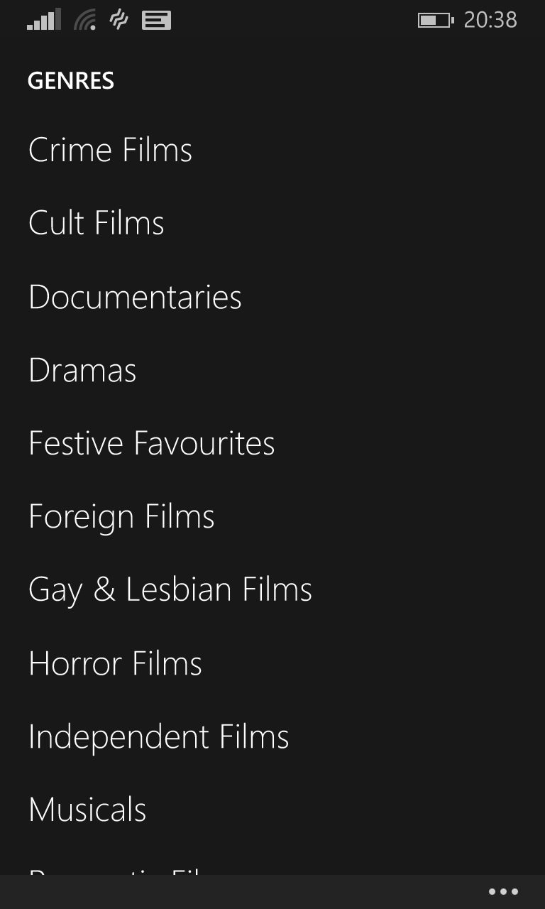 Screenshot, Netflix on Windows Phone