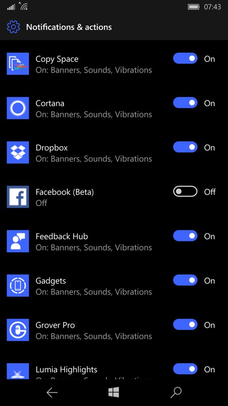 Notifications control