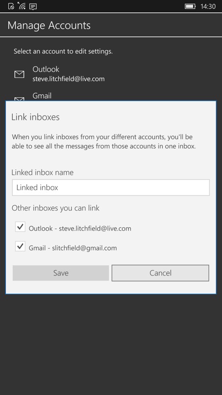 windows 10 mail app link inboxes