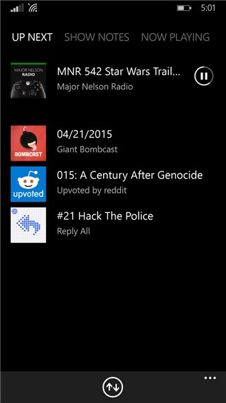 Screenshot, Pocket Casts for Windows Phone