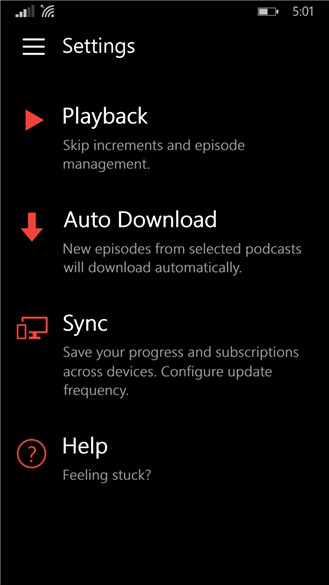 Screenshot, Pocket Casts for Windows Phone
