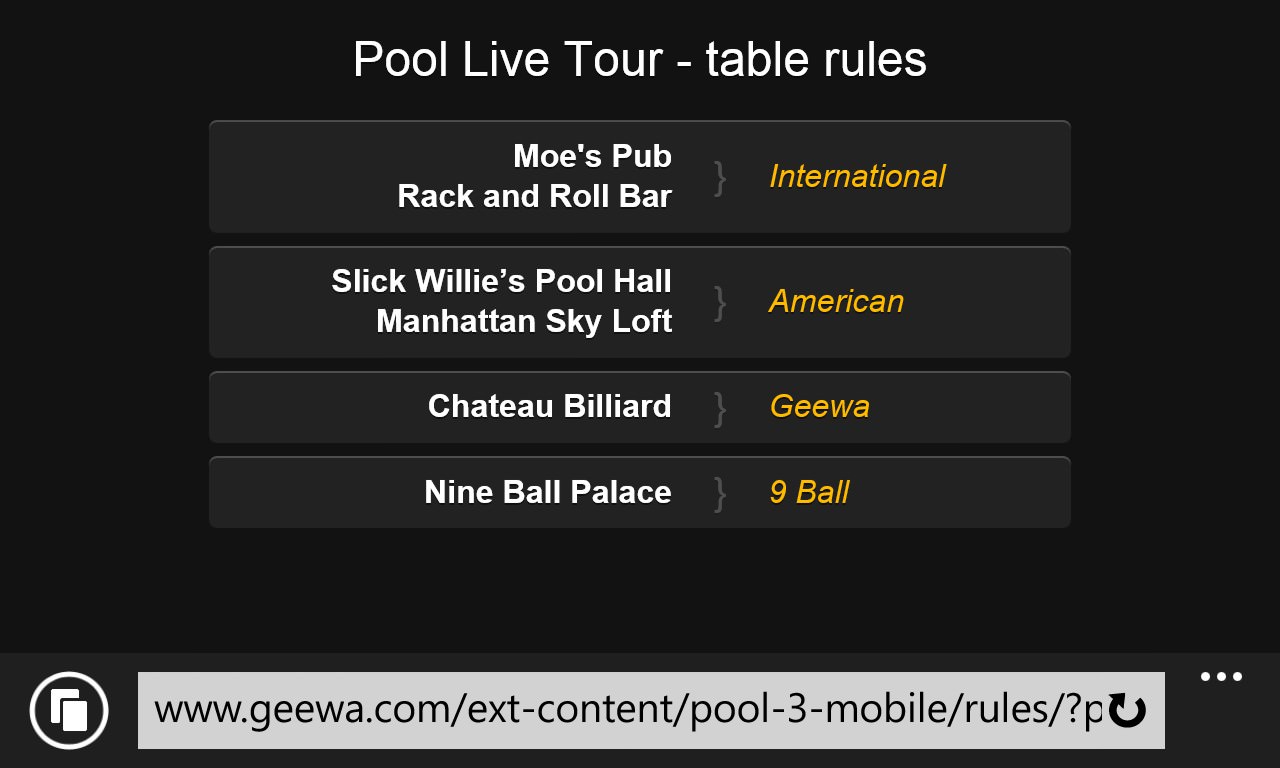Screenshot, Pool Live Tour