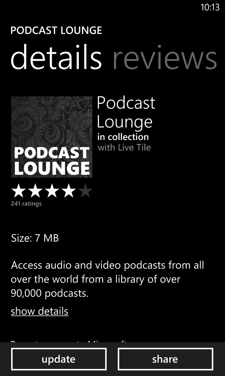 Screenshot, Podcast Lounge