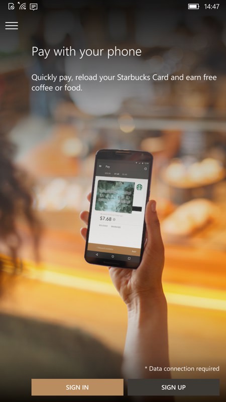 Screenshot, Starbucks UWP