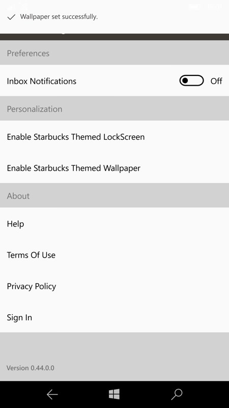 Screenshot, Starbucks UWP