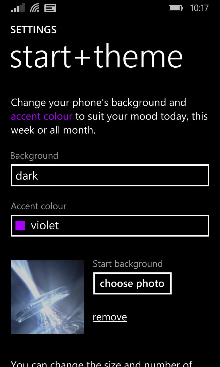 Screenshot, setting Start Backgrounds