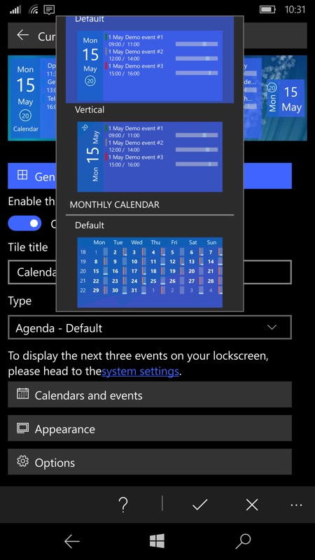 Screenshot, Tiles for Outlook