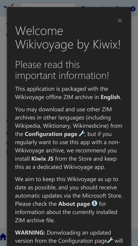 Screenshot, Wikivoyage by Kiwix UWP