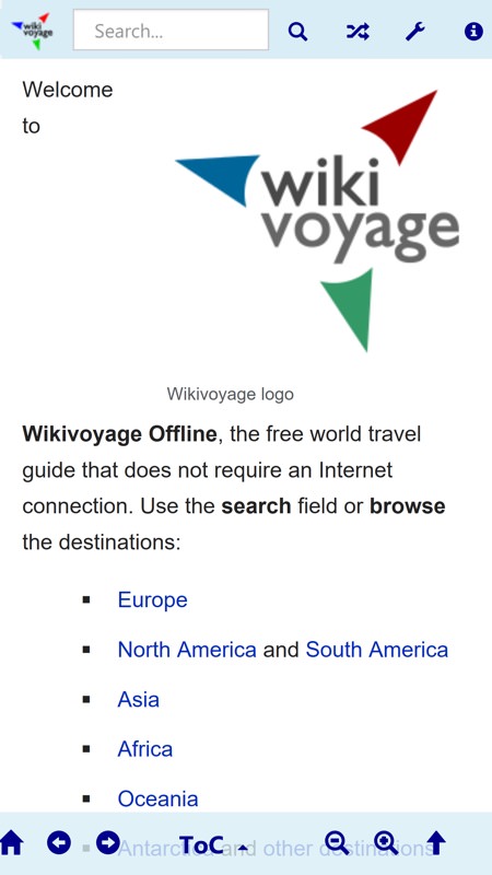 Screenshot, Wikivoyage by Kiwix UWP