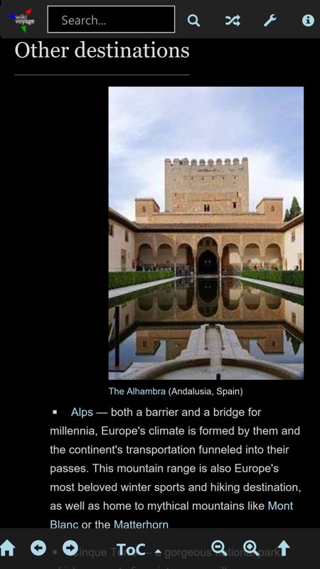 Screenshot, Wikivoyage by Kiwix UWP