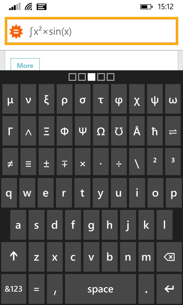 Screenshot, WolframAlpha for Windows Phone