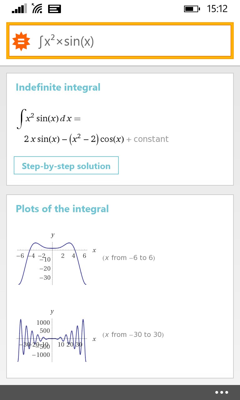 Screenshot, WolframAlpha for Windows Phone