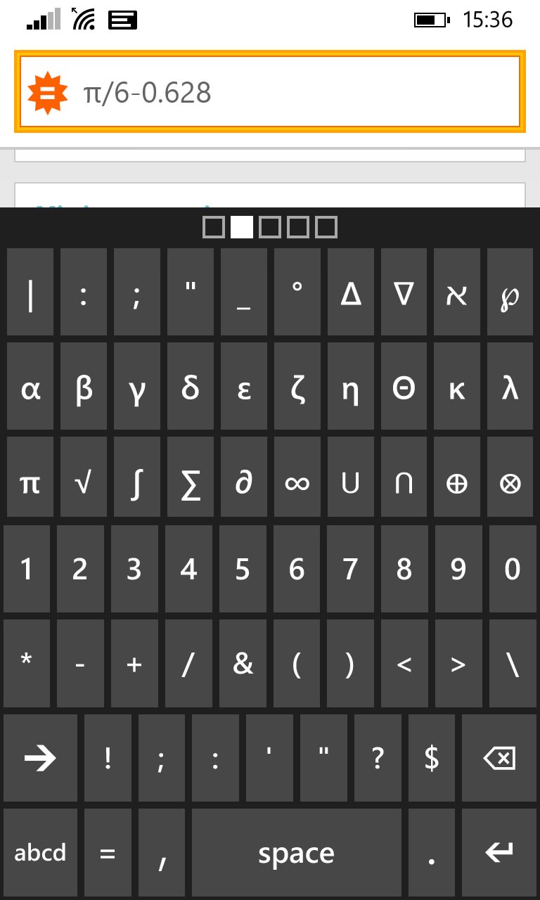 Screenshot, WolframAlpha for Windows Phone