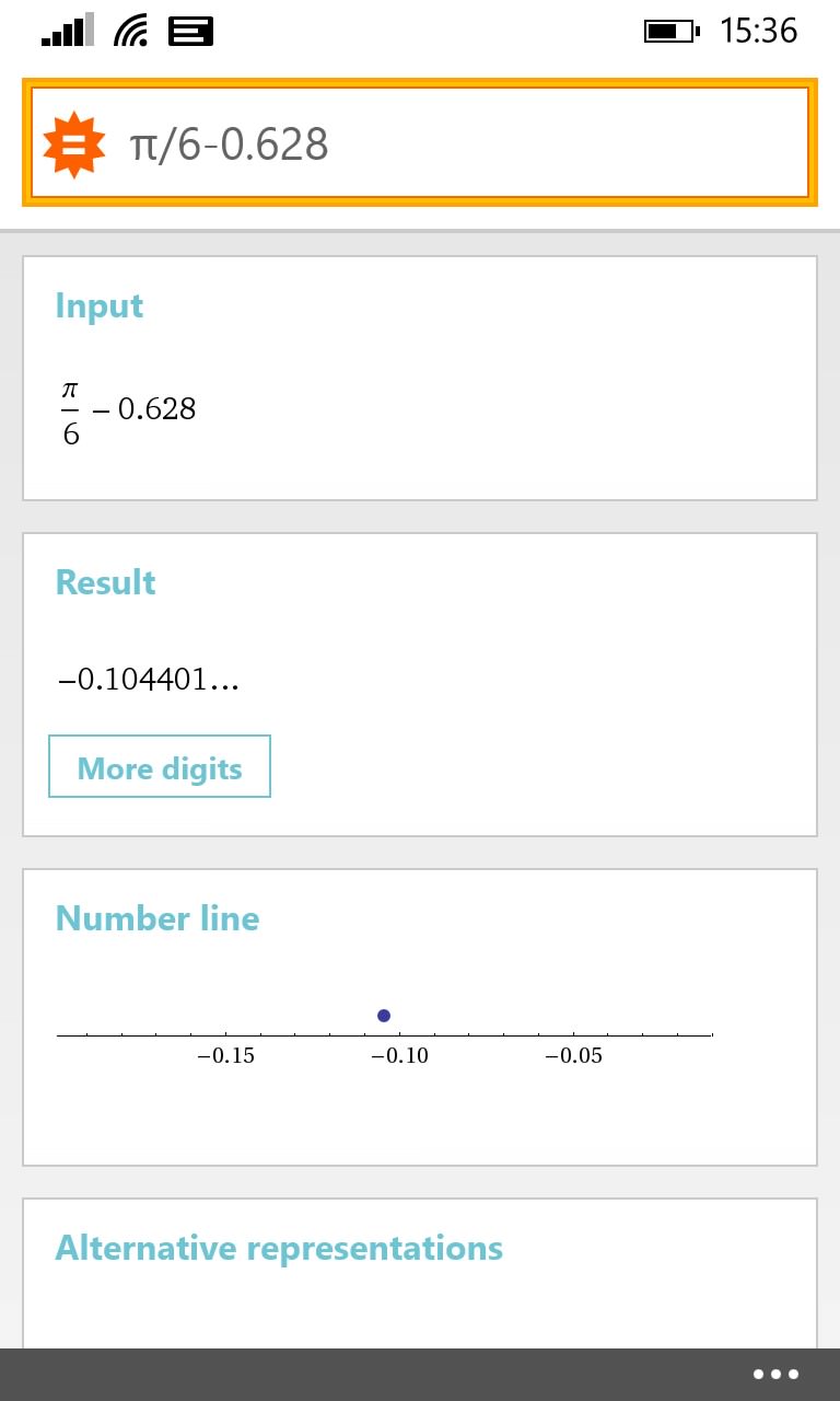 Screenshot, WolframAlpha for Windows Phone