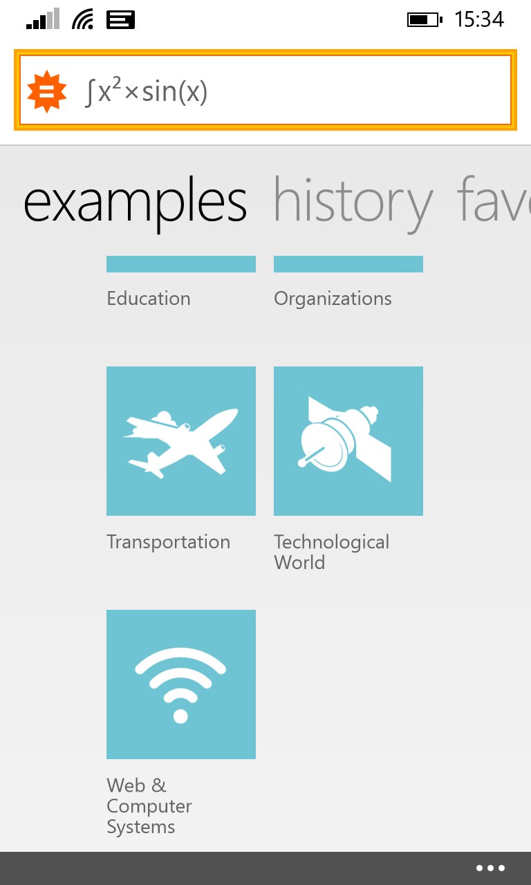 Screenshot, WolframAlpha for Windows Phone